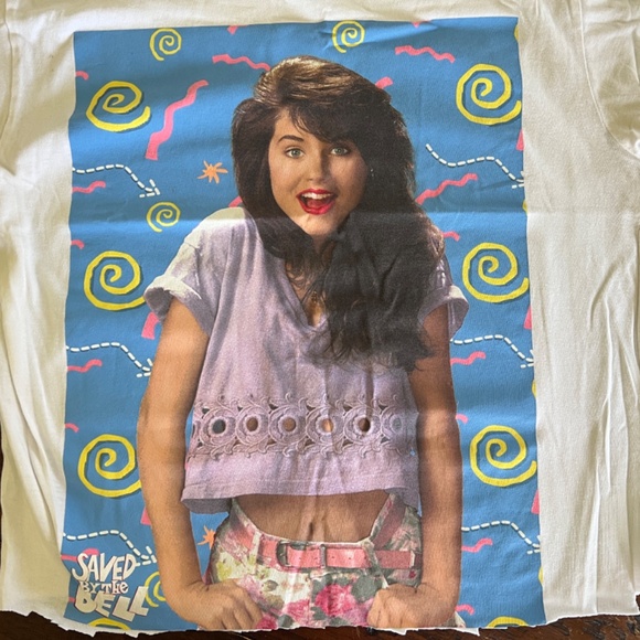 Vintage Retro Saved by the Bell Tiffani Thiessen Graphic Cropped Tee T-Shirt M - Picture 2 of 5